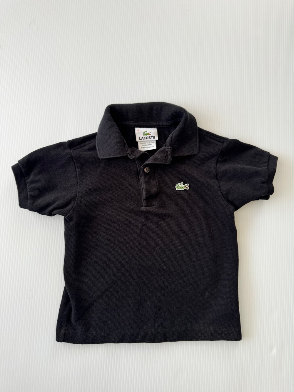 Lacoste Black Kids Polo with Green Crocodile Patch